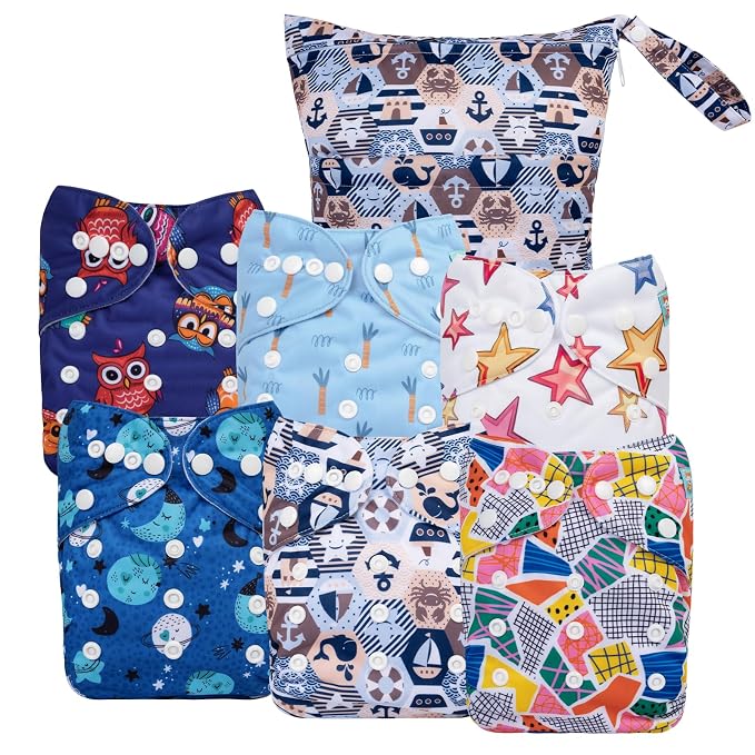 ALVA 6 Pack Cloth Diaper with 12 Inserts One Size Adjustable Washable Reusable by ALVABABY