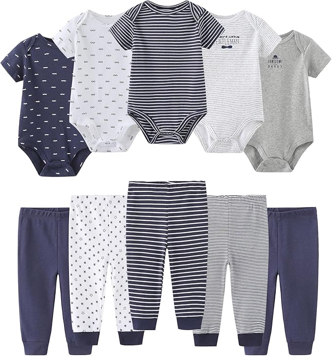 Baby Bodysuit and Pant Set 10-pcs Cotton Soft Newborn Boy Girl Clothes Outfits by Ruliby