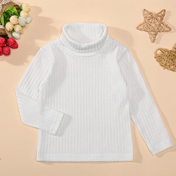 DEFAHN 2 Pack Toddler Unisex Solid Turtleneck T-Shirt Long Sleeve Ribbed - Image 5