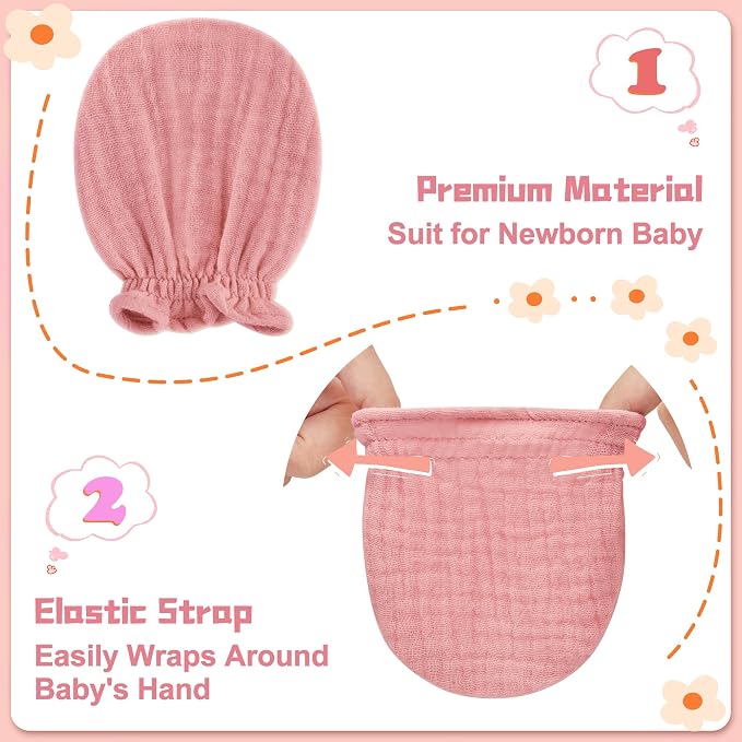 Pro Goleem Muslin Baby Mittens for Newborn, 100% Cotton No Scratch Soft - Image 4