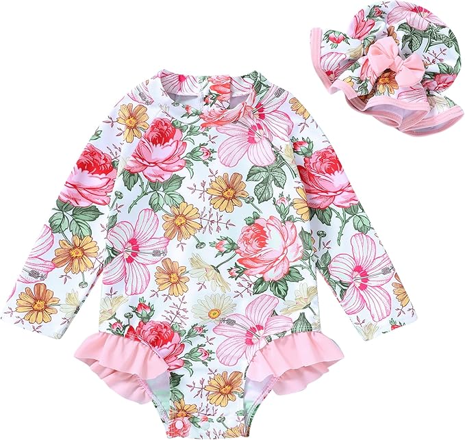 Infant Baby Girl Swimsuit One-Piece Long Sleeve Rash Guard by YOUNGERTREE