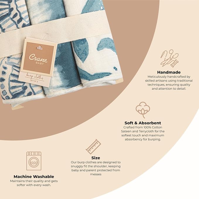Crane Baby Muslin Burp Cloths, Nautical Theme Whale Design, Baby Boy Essentials - Image 2