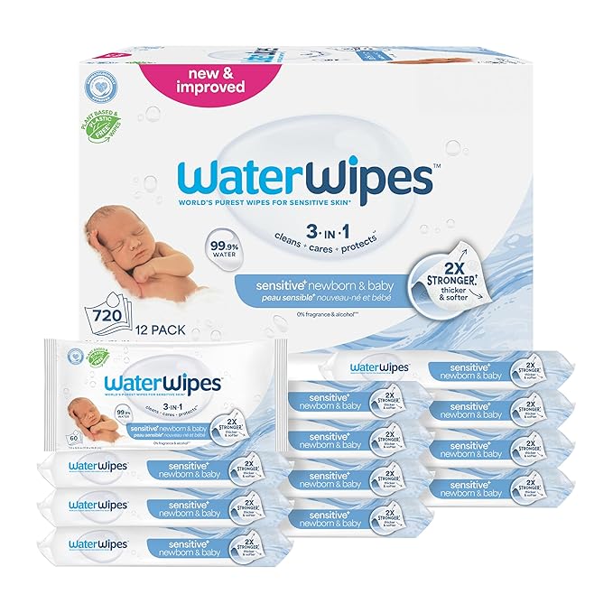 WaterWipes Sensitive+ Newborn & Baby Wipes, 3-In-1 Cleans, 99.9% Water by WaterWipes