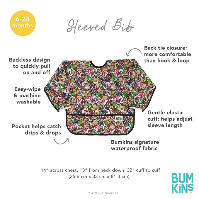 Bumkins Sleeved Bib for Girl or Boy, Baby and Toddler for 6-24 Mos, Essential - Image 5