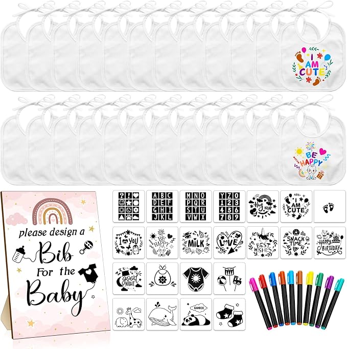 Newwiee 55 Pcs White Bibs for Baby Decorating Design a Bib Decorate Plain by Newwiee