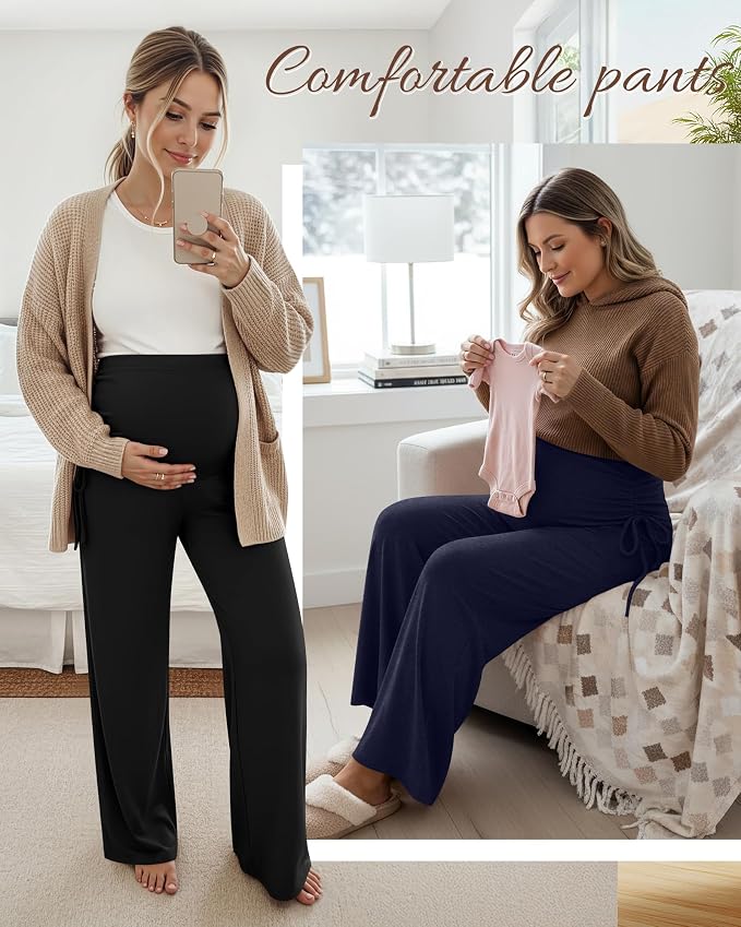 Neer 3 Pack Women's Maternity Pants Over The Belly Loose Pregnancy Pants - Image 3