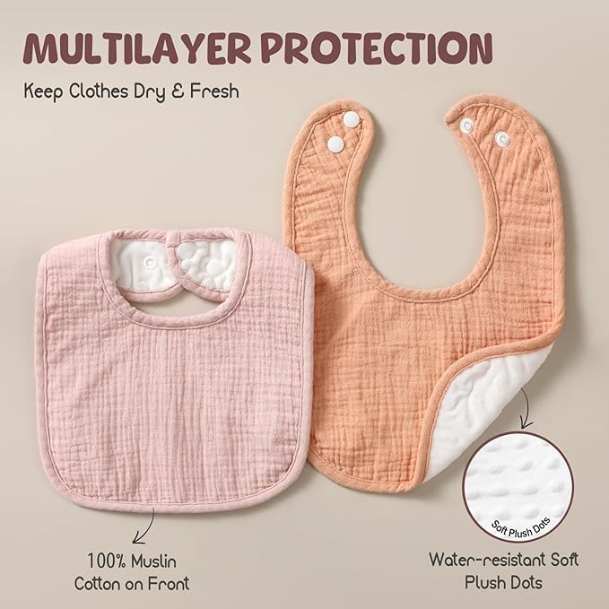 6-Pack Muslin Baby Bibs for Unisex Boys Girls, Cotton Baby Drool Bibs, Drooling - Image 2