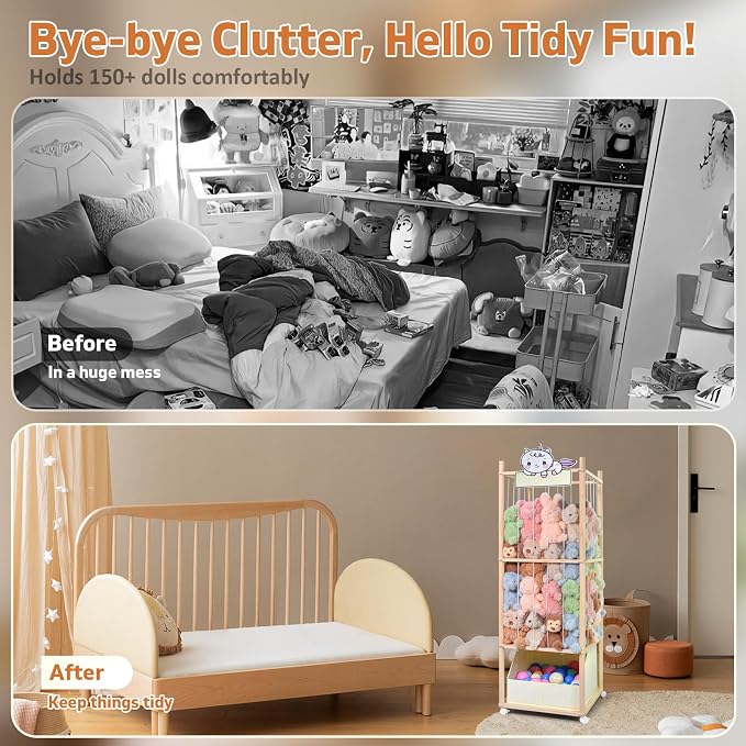 Stuffed Animal Storage with Tiny Toys Tray, Wood Stuffed Animal Zoo Storage - Image 4