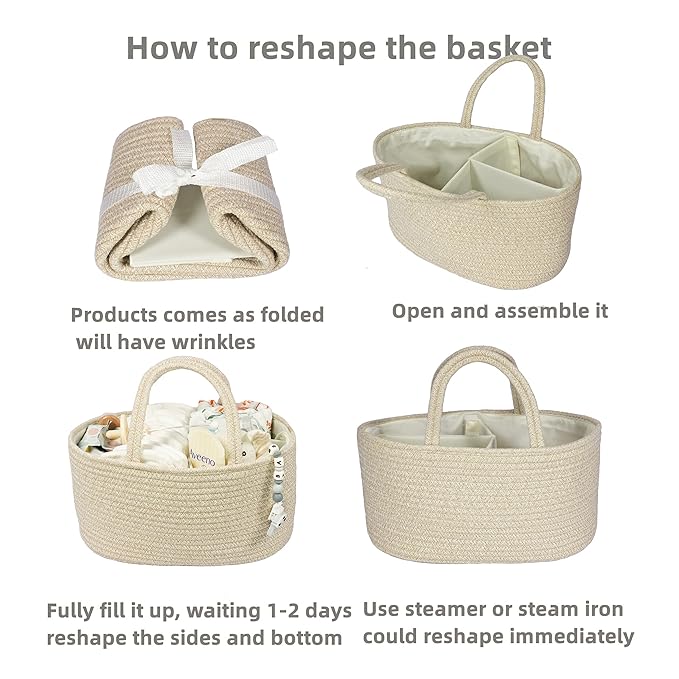 Baby Diaper Caddy Organizer for Girl Boy Cotton Rope Nursery Storage Bin Basket - Image 7