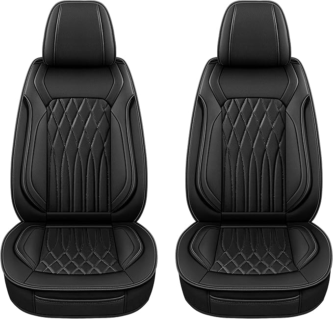 Pariitadin Leather Car Seat Covers Front Pair, Waterproof Faux Leather Seat - Image 2