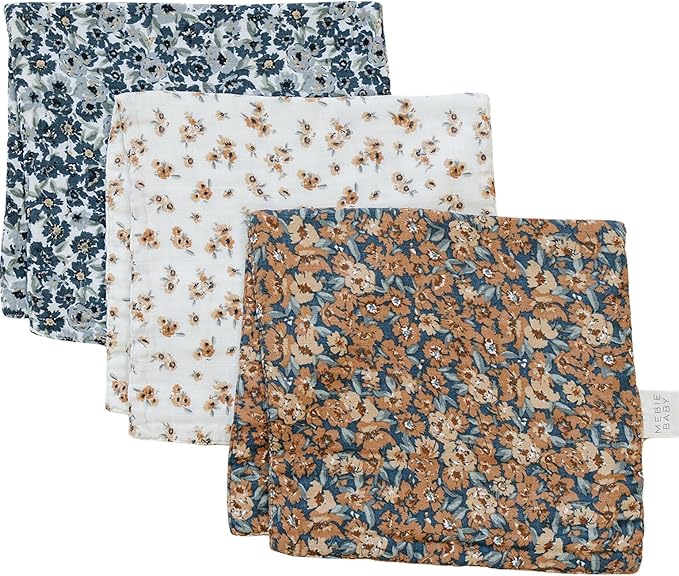 Mebie Baby Burp Cloths, Vintage Florals, Muslin Burp Cloth Set - Image 6