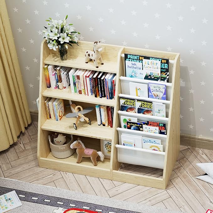 4 Tier Kids Wooden Bookshelf, Five Layer Sling Children Bookcase, Baby Storage - Image 9