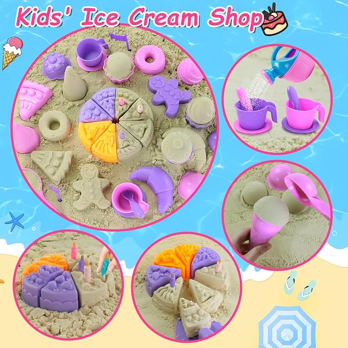 Beach Sand Toys, Mesh Backpack Bag, Ice Cream, Cake & Castle Sand Molds - Image 6