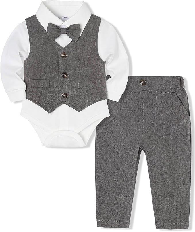 Baby Boy Clothes Suits Infant Gentleman Wedding Outfit Formal Dress Shirt Vest by Juivesia