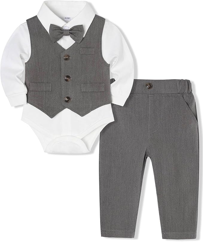 Baby Boy Clothes Suits Infant Gentleman Wedding Outfit Formal Dress Shirt Vest by Juivesia