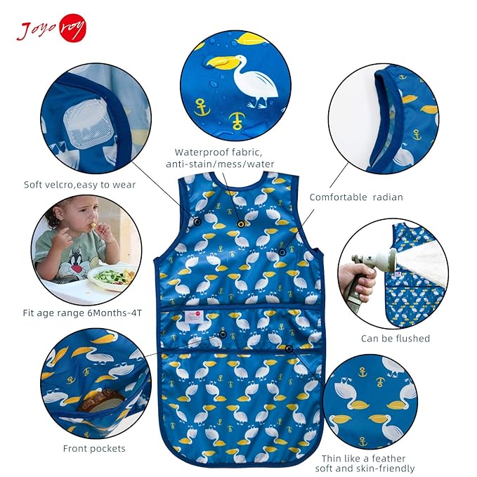 Joyo roy Mess Proof Baby Bibs for Eating Waterproof Toddler Bibs for Boys 2-4 - Image 2