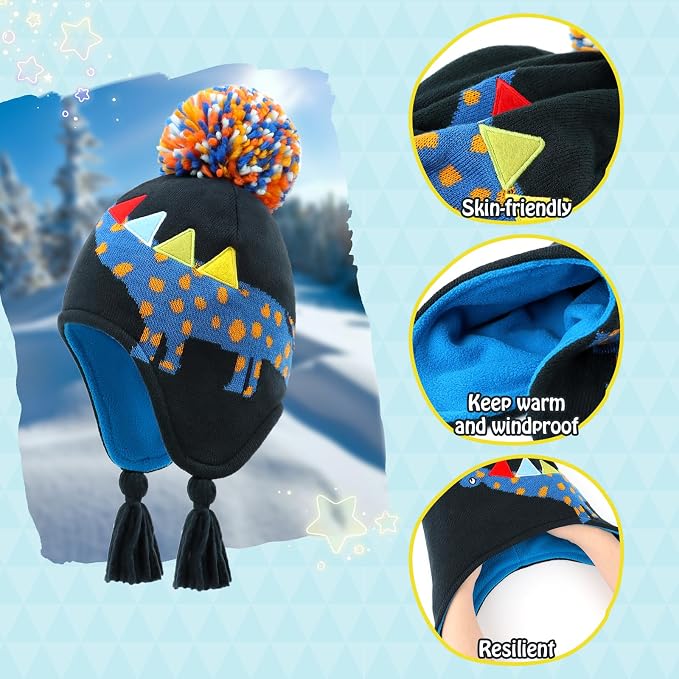 Duoyeree Kids Beanie Hat for Boys Girls Pom-pom Kint Hats Cozy Lining Winter - Image 5