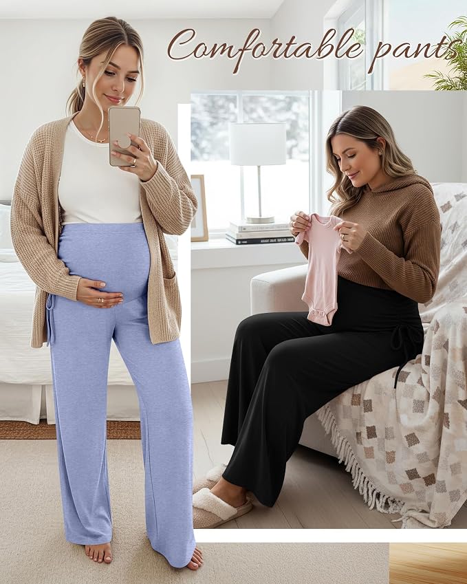 Neer 3 Pack Women's Maternity Pants Over The Belly Loose Pregnancy Pants - Image 3