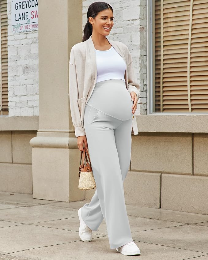 G4Free Maternity Pants Over The Belly Yoga Dress Work Pregnancy Pants Stretchy - Image 7