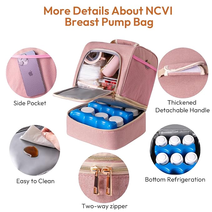 NCVI Breast Pump Bag, Double Layer Removable Pump Bag - Image 7