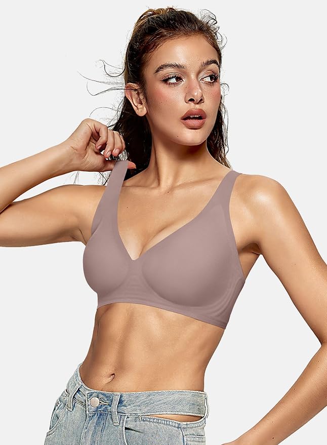 OEAK Womens Deep V Bras Wireless Comfortable Bra Supportive No Underwire Bras - Image 5