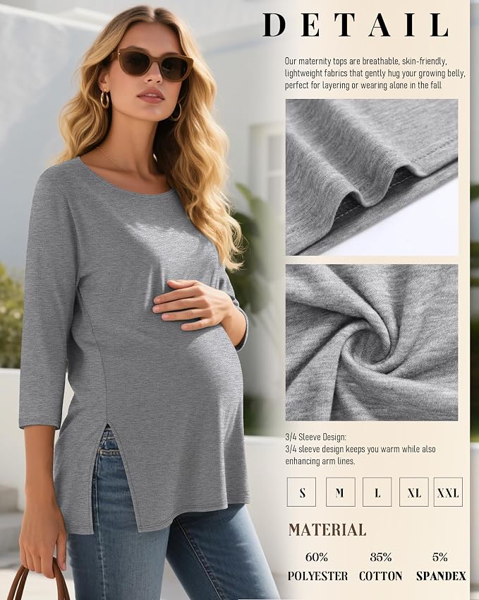 3 Pack Women's 3/4 Sleeve Maternity Shirts Elbow Length Clothes Round Neck - Image 4