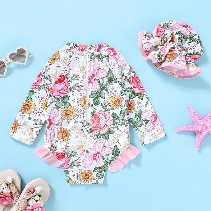 Infant Baby Girl Swimsuit One-Piece Long Sleeve Rash Guard - Image 3