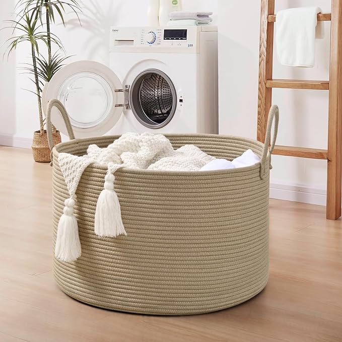 67L Storage Basket for Organizing, Cotton Rope Woven Blanket Basket, Toy - Image 4