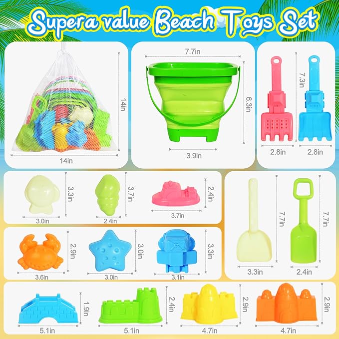 Collapsible Beach Sand Toys for Kids Toddlers, Travel Beach Toys - Image 3