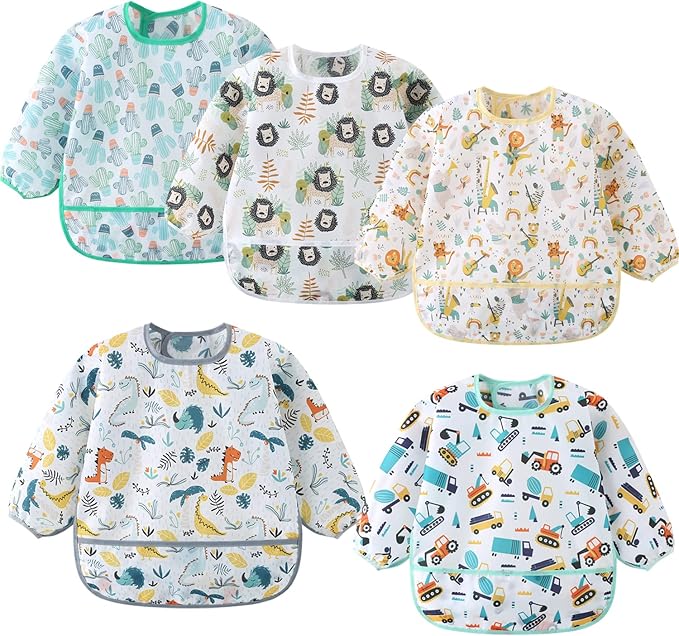 5 Pack Long Sleeve Bib, Baby Toddler Waterproof Sleeved Bib by ElecMotive