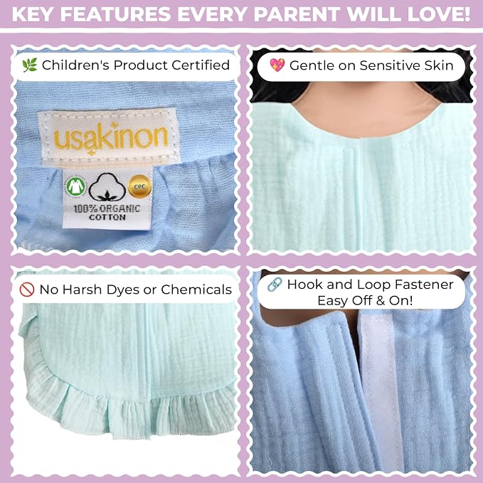 usakinon® 100% Organic Muslin Cotton Baby Bibs 2 Pack – Soft, Absorbent & Safe - Image 3