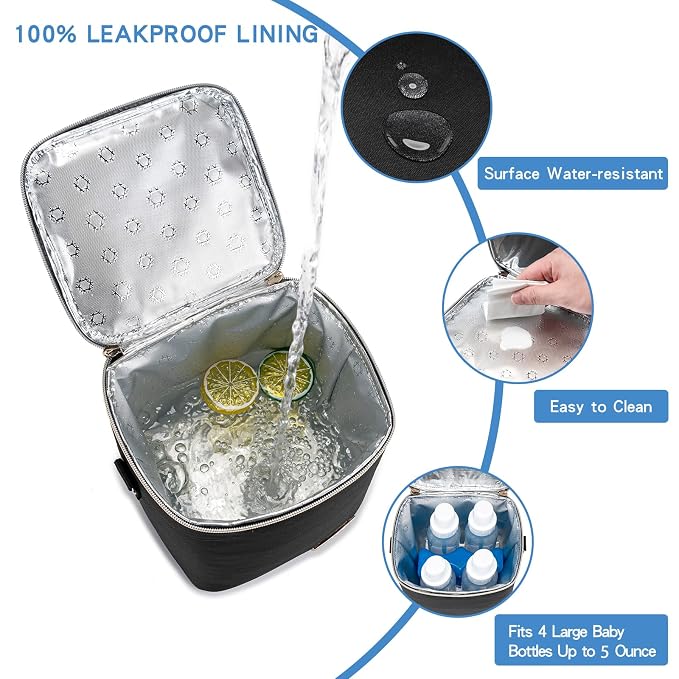 Insulated Bottle Bag with Ice Pack Fits 4 Large Baby Bottles Up to 5 Ounce - Image 3