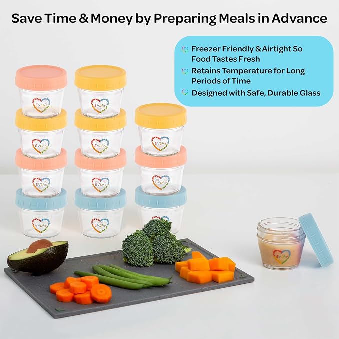 EVLAs Baby Food Containers 12-Pack - 4 oz Glass Jars - BPA-Free - Image 2