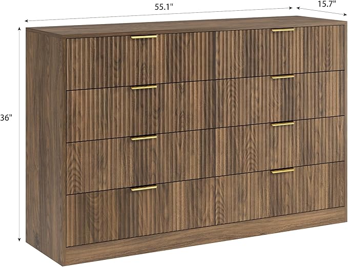 8 Drawer Dresser for Bedroom, Modern Fluted Double Dresser, Mid Century Wooden - Image 2