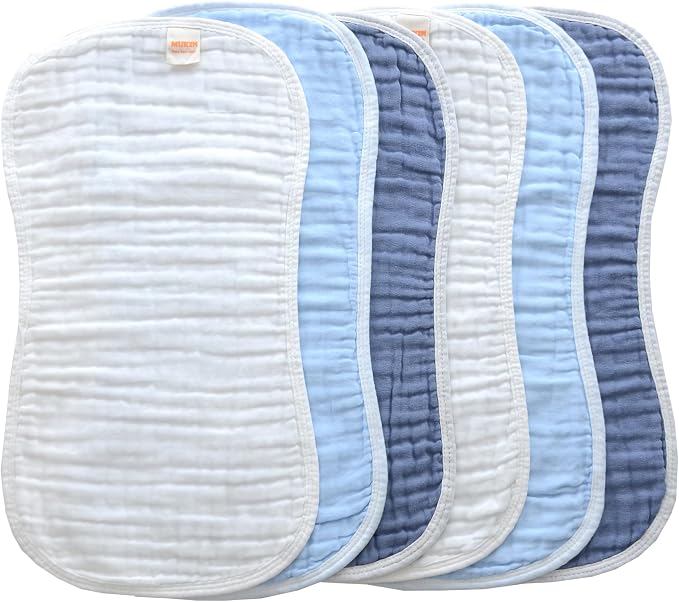 MUKIN Baby Muslin Burp Cloth Set of 6, Ultra Soft Absorbent Thick Cotton by MUKIN