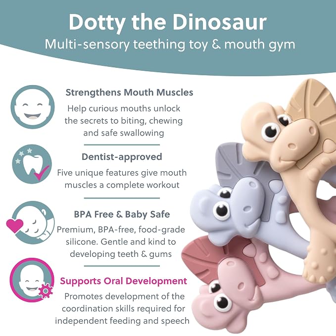 Bibado - Dotty The Dinosaur Teething Toys, Blush - Multi-Sensory Teether - BPA - Image 3