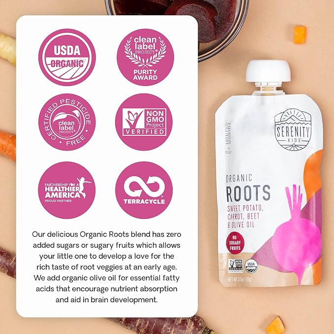 Serenity Kids 6+ Months USDA Organic Veggie Puree Baby Food Pouches | No Sugary - Image 7