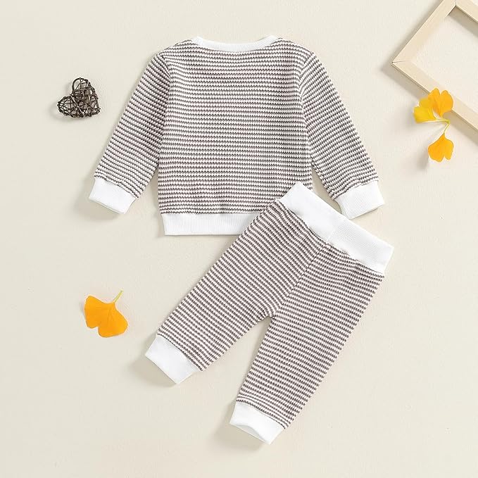Toddler Baby Boy Fall Clothes Waffle Outfit Long Sleeve Color Blocking - Image 6