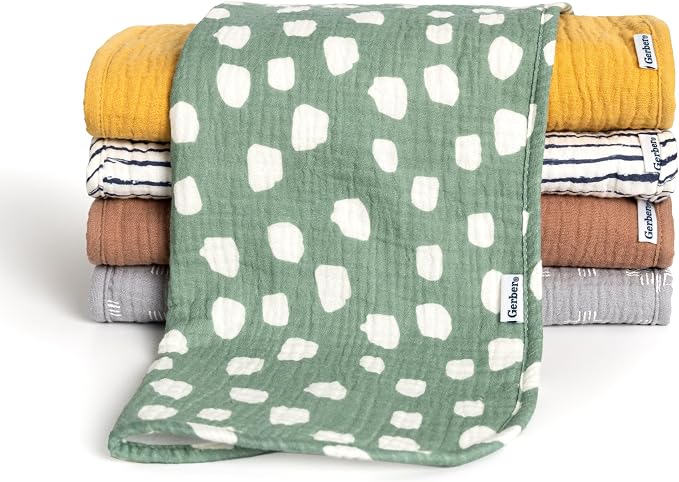 Gerber Baby Unisex Muslin Burp Cloths 5-Pack, Large Size 20" x 10" by Gerber