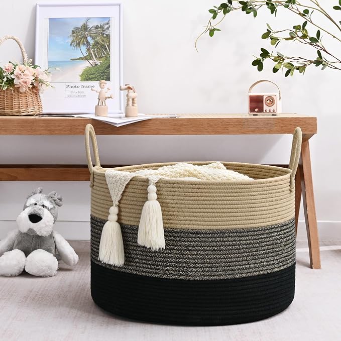 67L Storage Basket for Organizing, Cotton Rope Woven Blanket Basket, Toy - Image 3