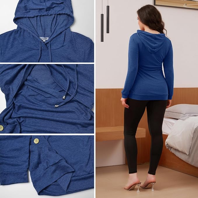 GINKANA Women's Nursing Hoodie Sweatshirt Long Sleeves Breastfeeding Maternity - Image 6