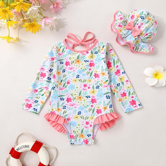 YOUNGER TREE Infant Baby Girls Swimsuit Long Sleeve Swimsuits One Piece - Image 2
