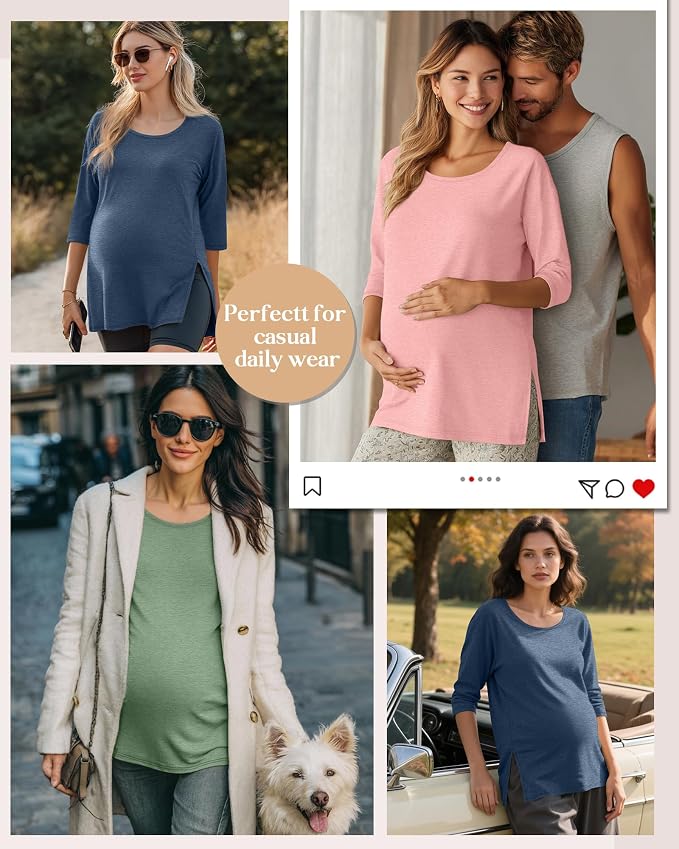 3 Pack Women's 3/4 Sleeve Maternity Shirts Elbow Length Clothes Round Neck - Image 5