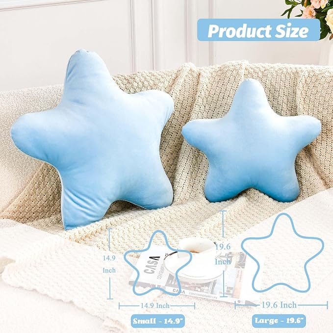 Blue Star Throw Pillow, Cute Star Pillow Room Decor, Soft 19.6" Star Shaped - Image 2