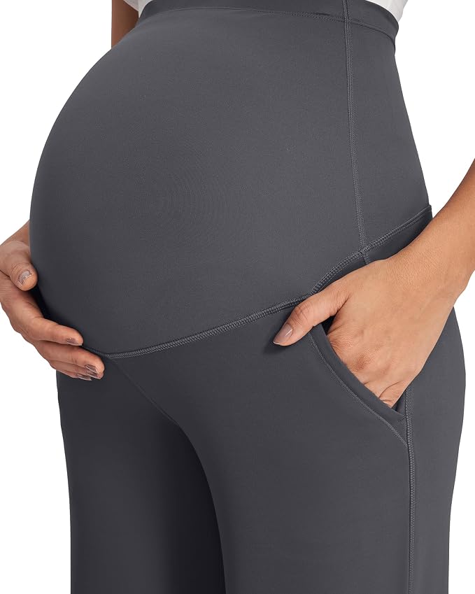 G4Free Fleece Lined Maternity Yoga Pants Over The Belly Stretchy Wide Leg Warm - Image 4