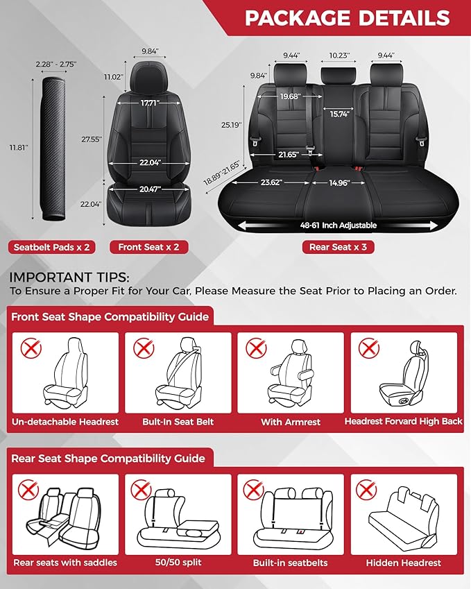 FREESOO Black Car Seat Covers Full Set - Image 2