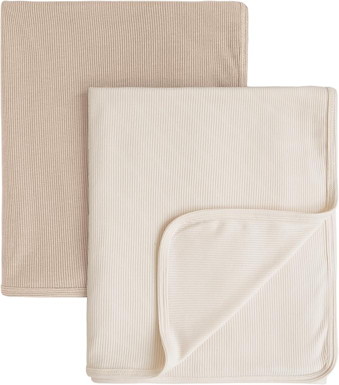 Konssy Knit Baby Blanket 2 Pack, Soft Ribbed Swaddle Receiving Blankets by Konssy