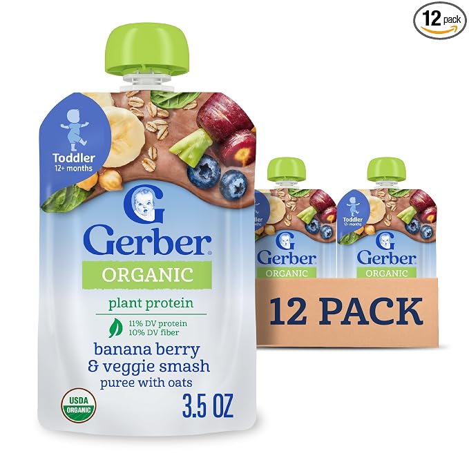 Gerber Toddler Food, Organic Banana Berry and Veggie Smash Puree Pouch by Gerber