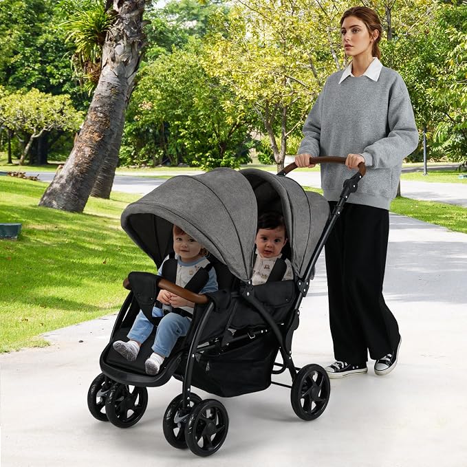 INFANS Double Stroller, Foldable Baby Tandem Stroller - Image 2