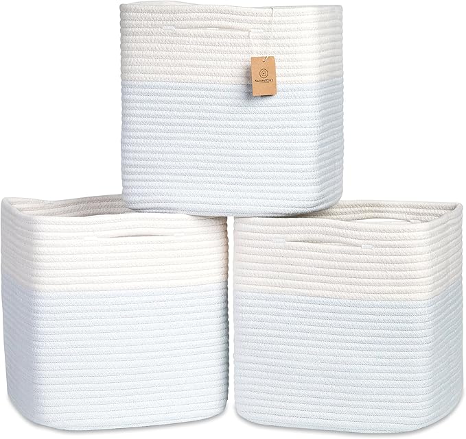 NaturalCozy 13 Inch Cube Storage Bins Cotton Rope Woven Baskets by NaturalCozy